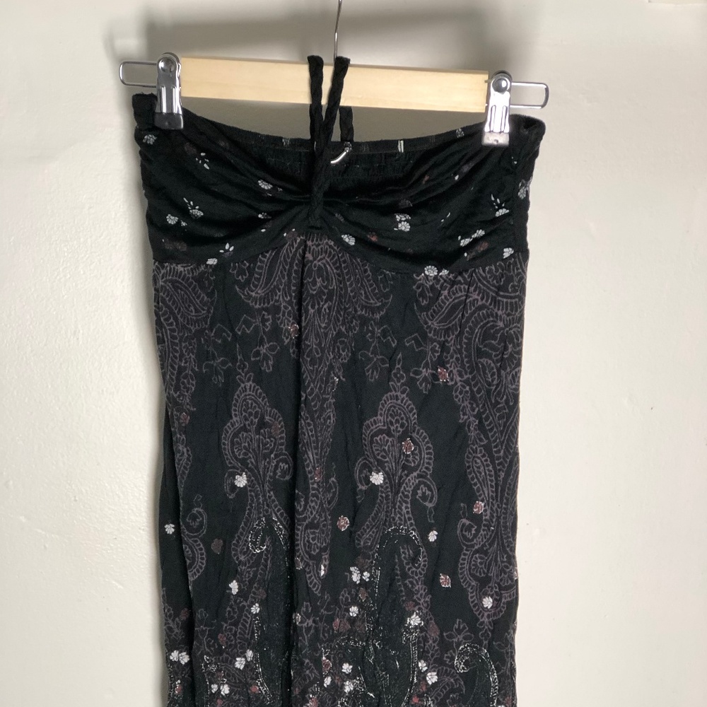 Black Halter Dress With Purple & Silver Design